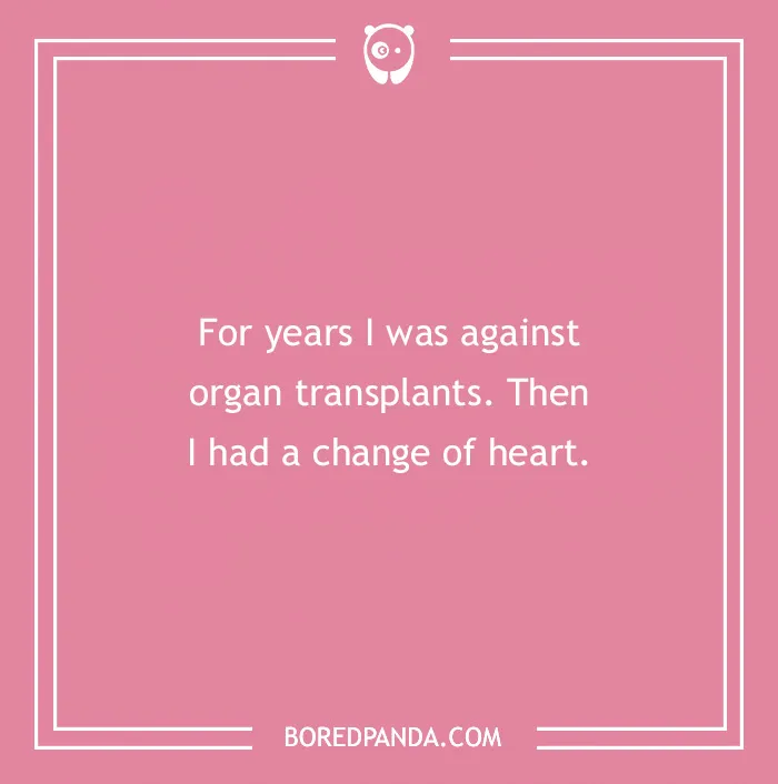 Text about organ transplants with a medical pun on a pink background.