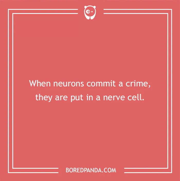 Text on an image reading "When neurons commit a crime, they are put in a nerve cell," featuring a medical pun.