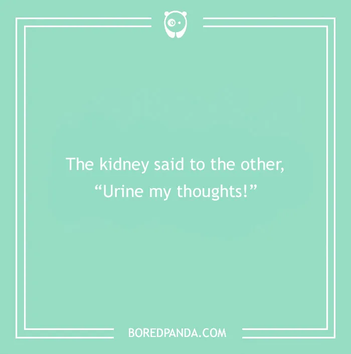 Medical pun with kidneys saying, "Urine my thoughts!" on a green background.