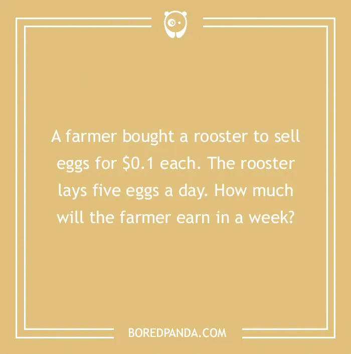 Rooster number riddle posing a clever twist involving egg sales.