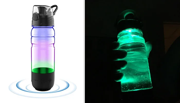 A Three-In-One Smart Water Bottle That Might Just Have It More Together Than You. It Has A Built-In Bluetooth Speaker And It Will Light Up To Remind You To Stay Hydrated!