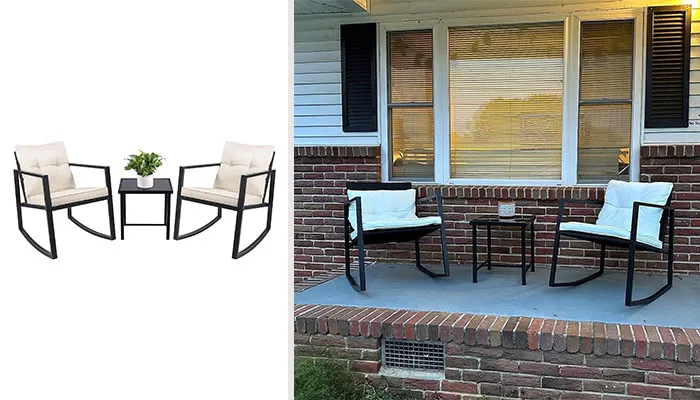 Outdoor Oasis: Turn Your Porch Into A Paradise With The Rocking Bistro Set -  Perfect For Sharing Drinks And Dialogues, All Set For A Gentle Rock Into Serenity!