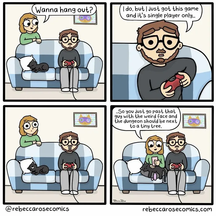 26 Cute Comics About Daily Life With 4 Cats And A Boyfriend, By Rebecca Rose Comics (New Pics)