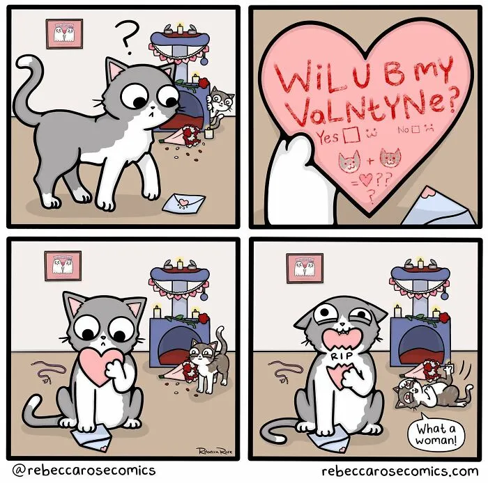 26 Cute Comics About Daily Life With 4 Cats And A Boyfriend, By Rebecca Rose Comics (New Pics)