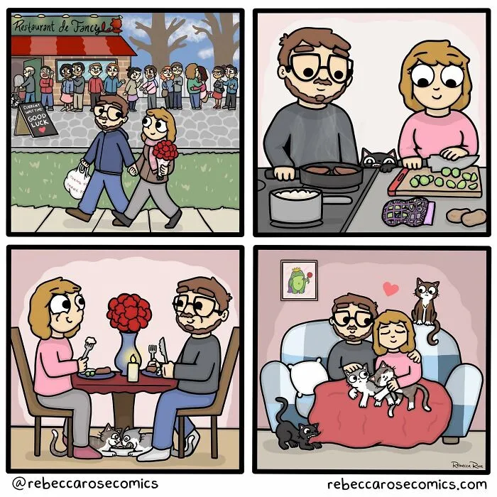 26 Cute Comics About Daily Life With 4 Cats And A Boyfriend, By Rebecca Rose Comics (New Pics)