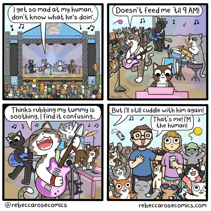 26 Cute Comics About Daily Life With 4 Cats And A Boyfriend, By Rebecca Rose Comics (New Pics)