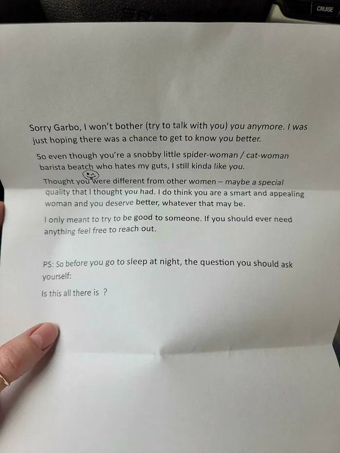 Old Man Who's Been Stalking Me At My Job Leaves Note On My Car