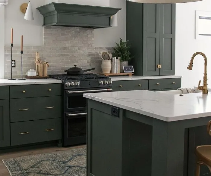 Dynamic Green Kitchen Island Cabinets