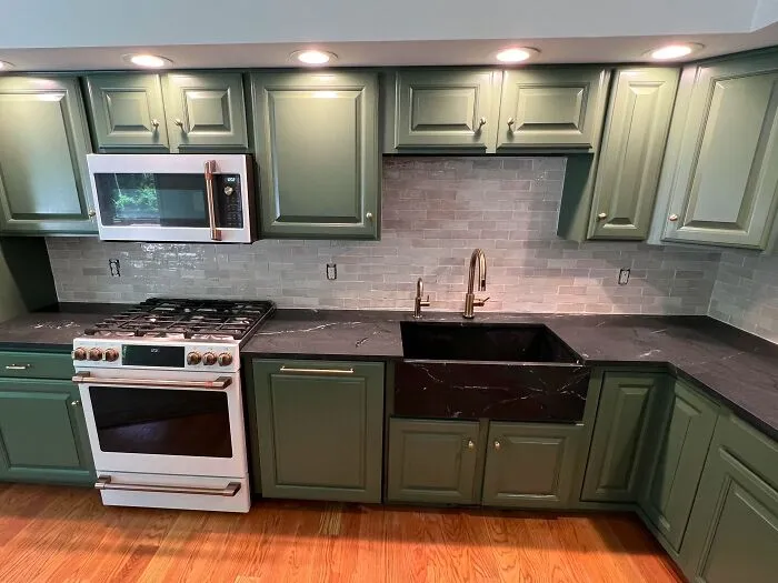 Green Cabinets With Brass Fixtures