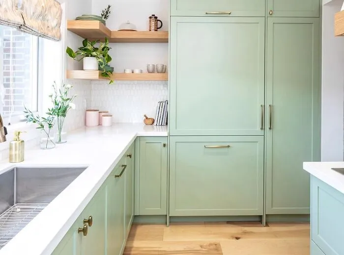 Subtle Green Cabinets For A Neutral Palette