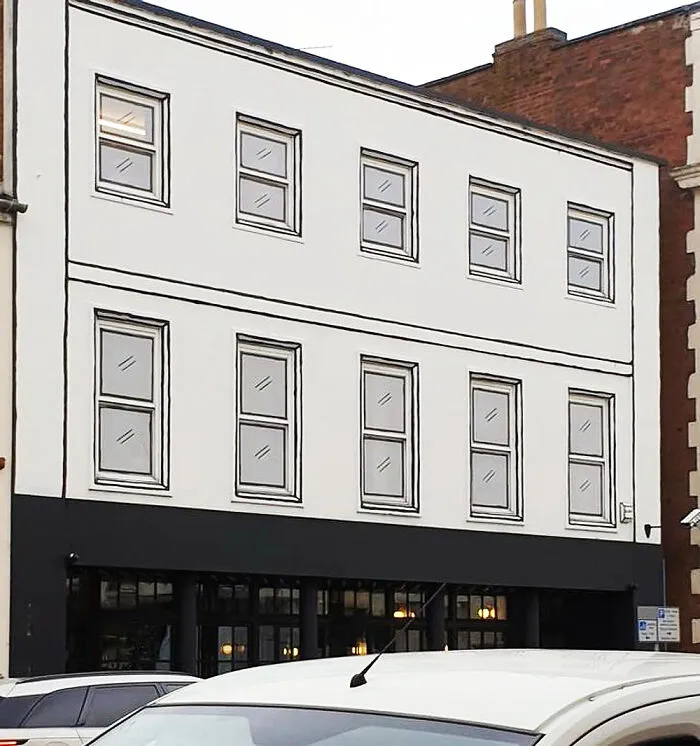 Las ventanas de este edificio parecen dibujadas como en un cómic