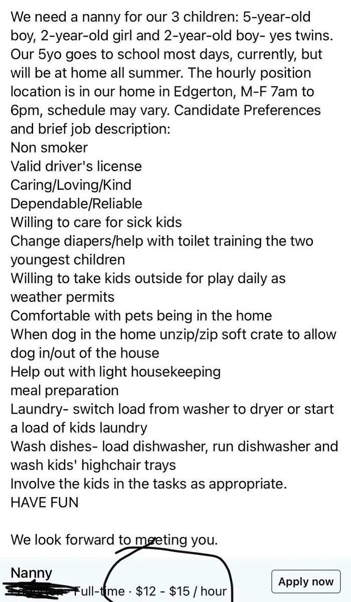 $12-15 For 11 Hours/Day With 3 Children Under 5