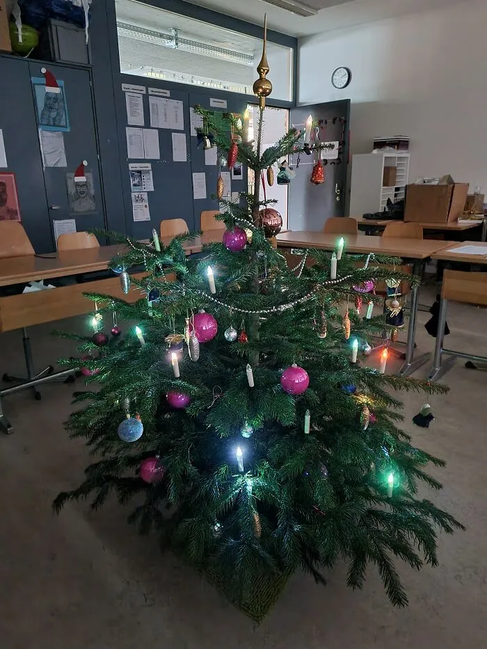 My Teenage Students And I Always Decorate The Classroom Together. Windows, Ceiling, Everything. Centerpiece Is Always A Real Fir. And Some Extra Chocolate Ornaments