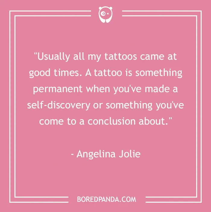 Inspirational tattoo quote on a pink background highlighting self-discovery in body art.