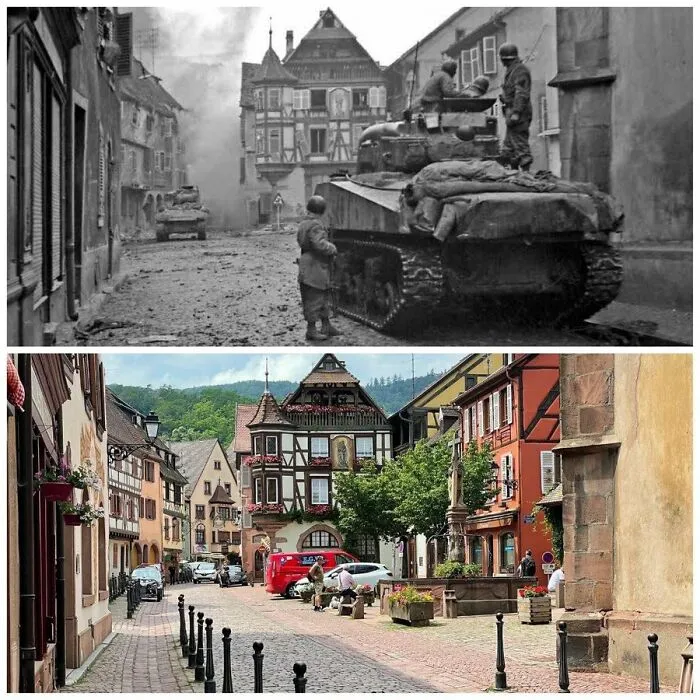 Sherman Tanks For The French Army In "Kaysersberg" In 1944 And Now