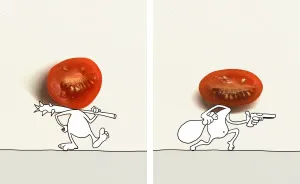 My 20 Illustrations Of The 'Killer' Tomato That Appeared On The Scene While I Was Cutting Vegetables To Cook