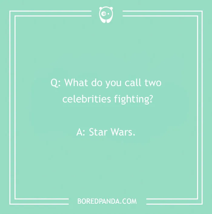 Funny "What Do You Call?" joke with celebrities fighting on a mint green background.