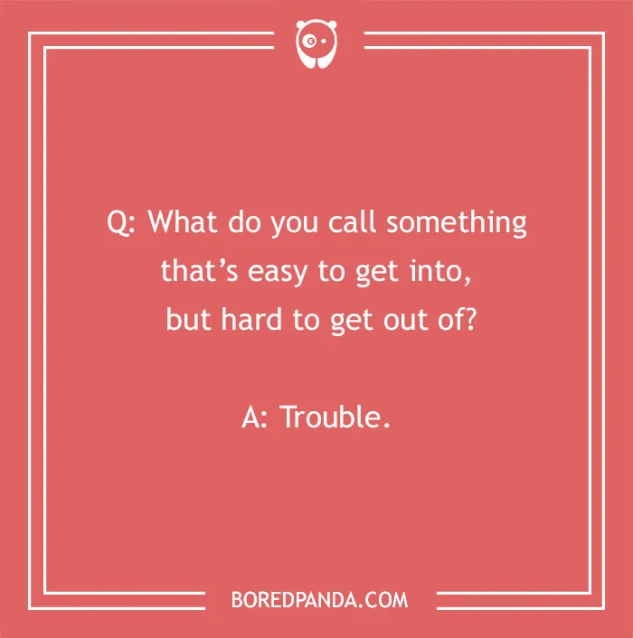 Image of a "What Do You Call" joke on a red background with a humorous twist about getting into trouble.