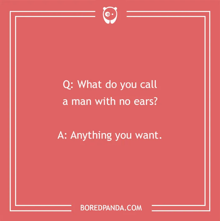 Card with "What do you call?" joke about a man with no ears, featured on boredpanda.com.