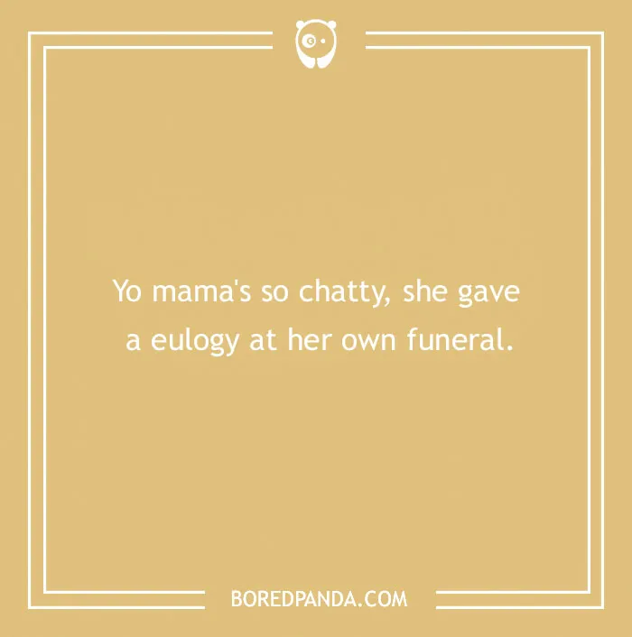 Yo mama joke text on a beige background from Bored Panda with humorous content.