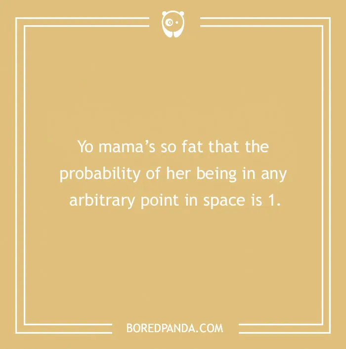 "Yo mama joke on a light brown background with text about probability. Bored Panda logo at the top."