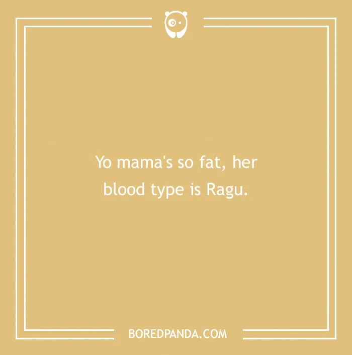 Text on a beige background with a "yo mama joke" about blood type and Ragu.