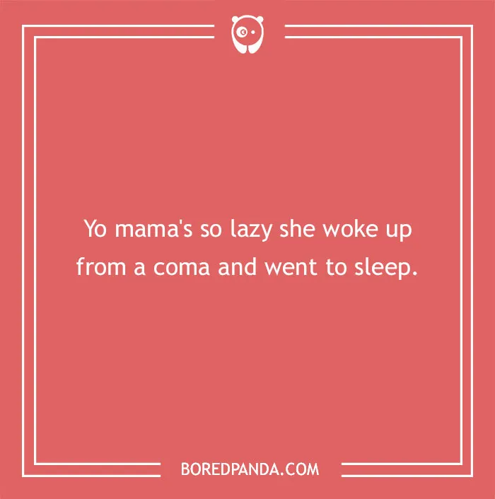 "Yo mama joke displayed on a red background with white text and a small panda logo at the top."