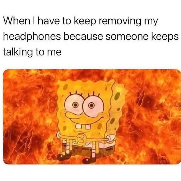 SpongeBob meme about socially awkward situations with fiery background.