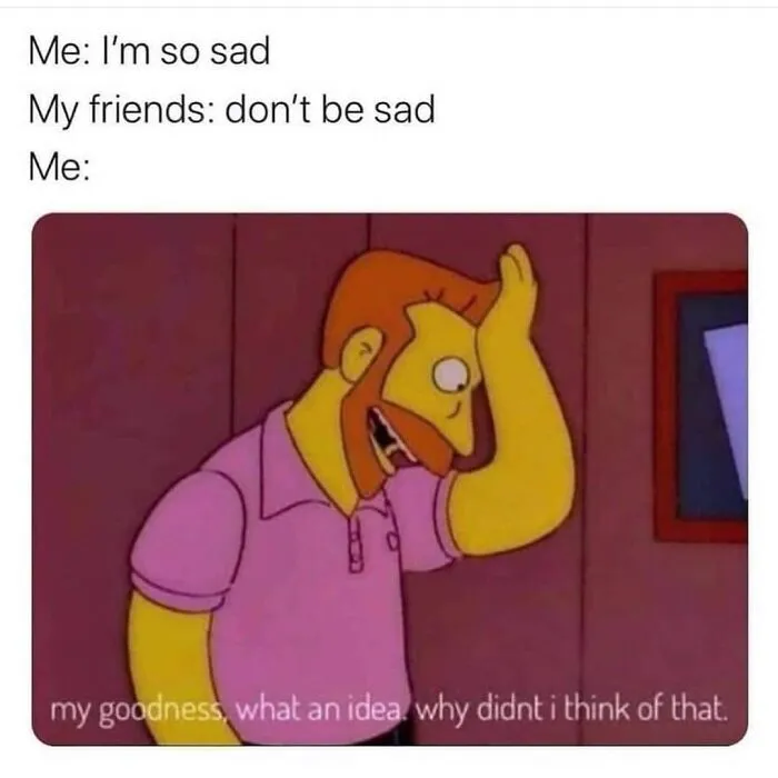 Cartoon character facepalming with text about simple advice, relatable meme.