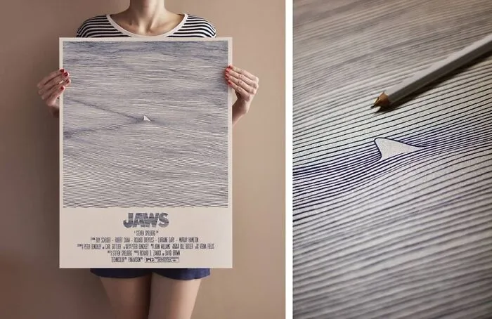 "Jaws" Poster Made Out Of 202 Solid Lines, Bartosz Kosowski