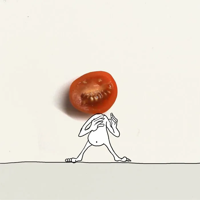 My 20 Illustrations Of The 'Killer' Tomato That Appeared On The Scene While I Was Cutting Vegetables To Cook
