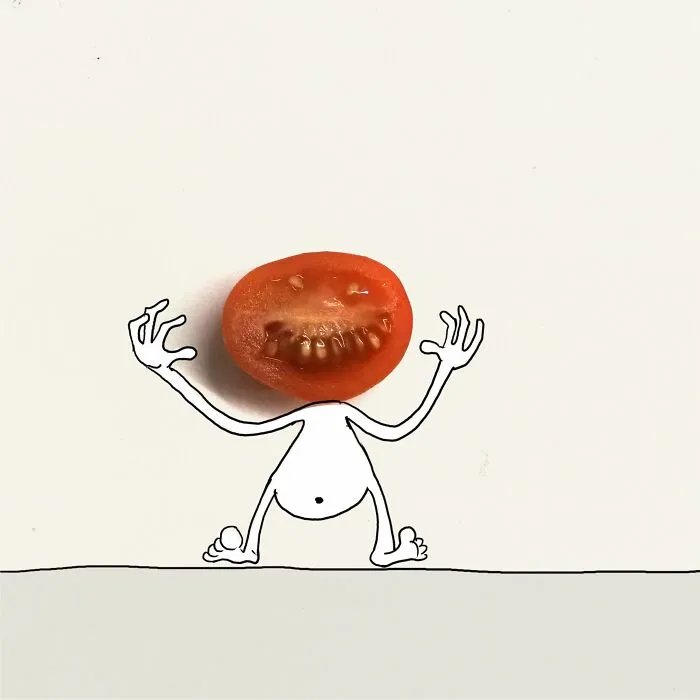 My 20 Illustrations Of The 'Killer' Tomato That Appeared On The Scene While I Was Cutting Vegetables To Cook