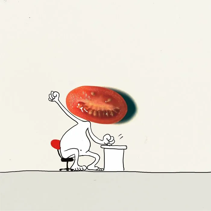 My 20 Illustrations Of The 'Killer' Tomato That Appeared On The Scene While I Was Cutting Vegetables To Cook
