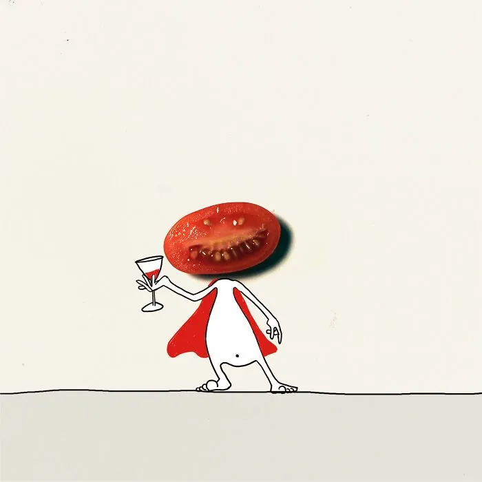 My 20 Illustrations Of The 'Killer' Tomato That Appeared On The Scene While I Was Cutting Vegetables To Cook