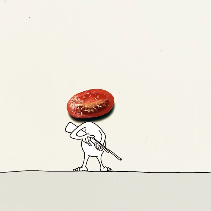 My 20 Illustrations Of The 'Killer' Tomato That Appeared On The Scene While I Was Cutting Vegetables To Cook