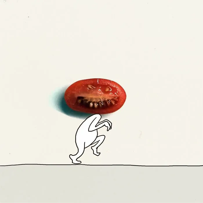 My 20 Illustrations Of The 'Killer' Tomato That Appeared On The Scene While I Was Cutting Vegetables To Cook