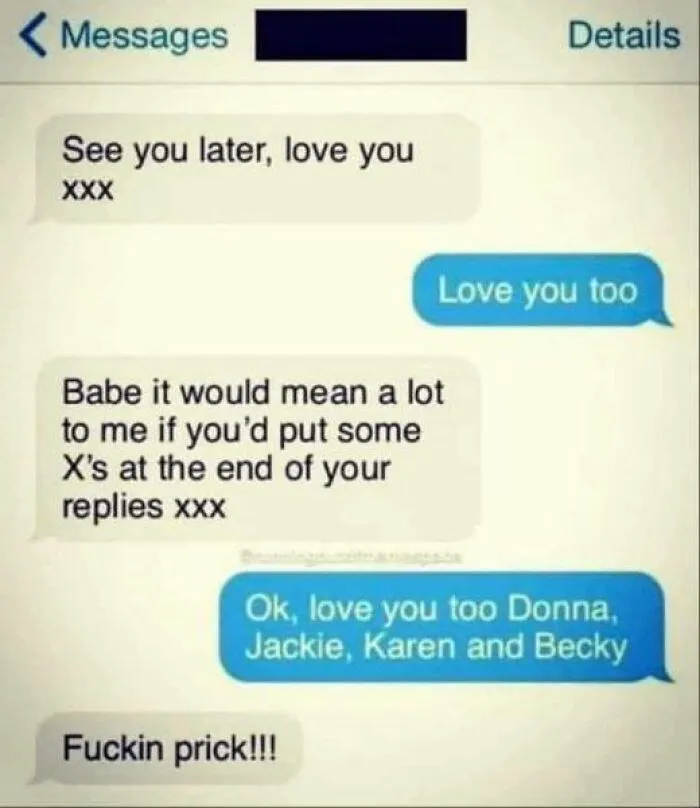 Text message conversation showing an autocorrect fail where a loving message turns into a humorous misunderstanding.