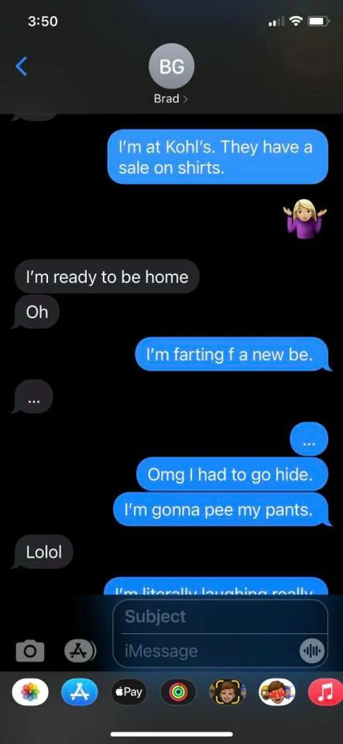 Text message exchange showing autocorrect mistakes causing funny misunderstandings in casual conversation.