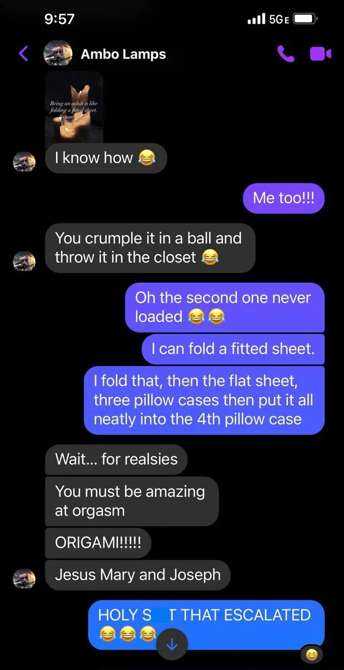 Text conversation screenshot showing autocorrect mistakes causing humorous misunderstandings in normal text messages.