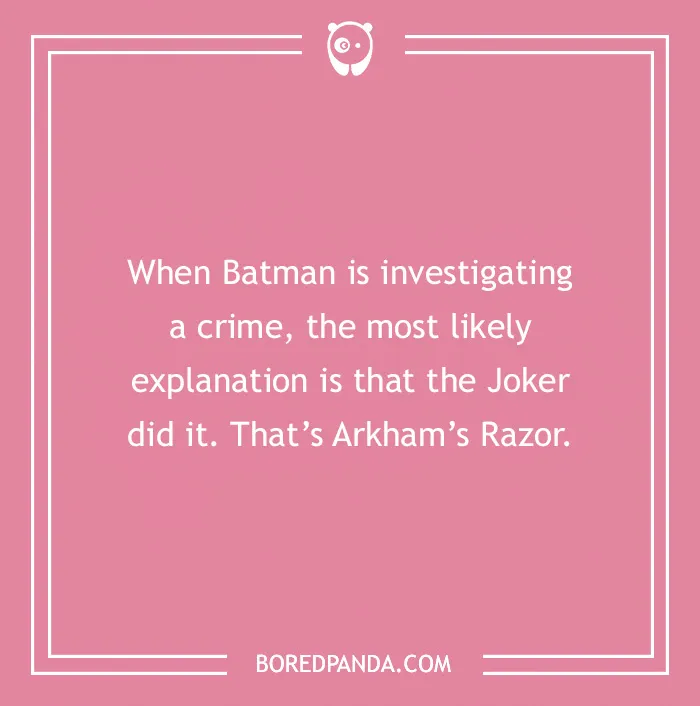 Batman joke about Arkham's Razor on a pink background from BoredPanda.