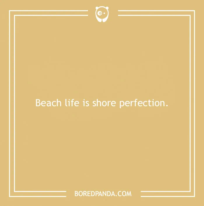 Beach pun on a beige background saying beach life is shore perfection, featuring a simple white frame and boredpanda.com logo.