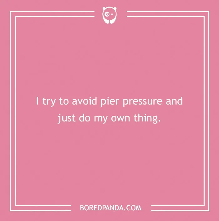 Beach pun text on a pink background about avoiding pier pressure and doing your own thing, related to beach puns.