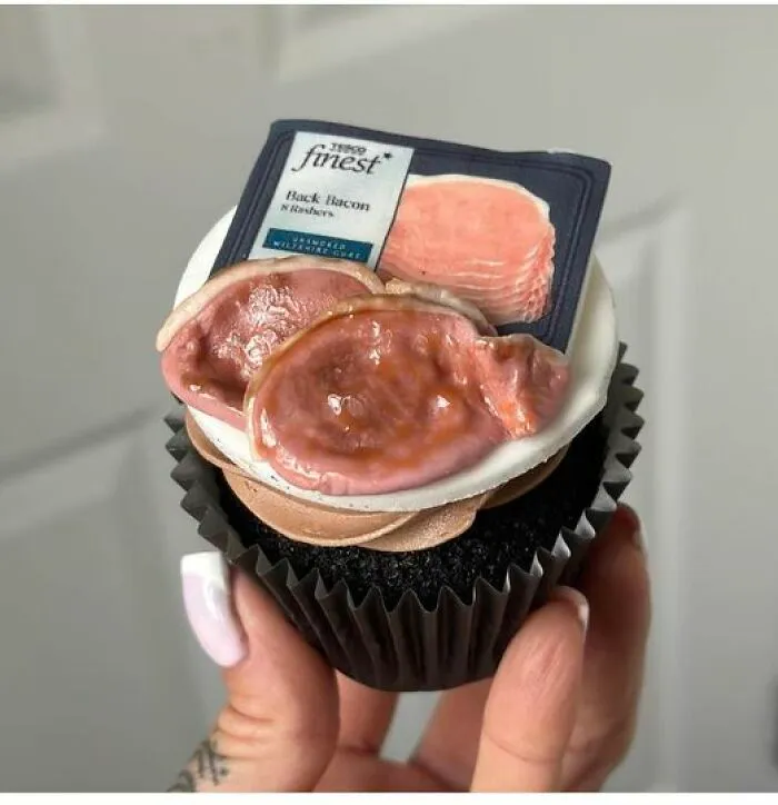 At First I Thought There Was Actual Bacon And Then Mini Pancakes Peeking Out Underneath