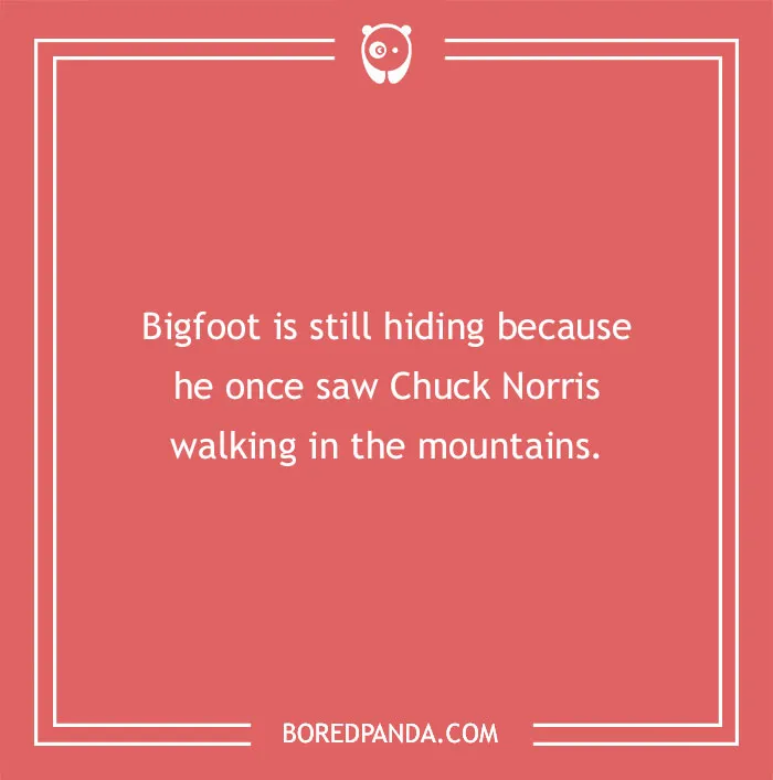 Chuck Norris joke about Bigfoot hiding, displayed on a red background with Bored Panda logo.