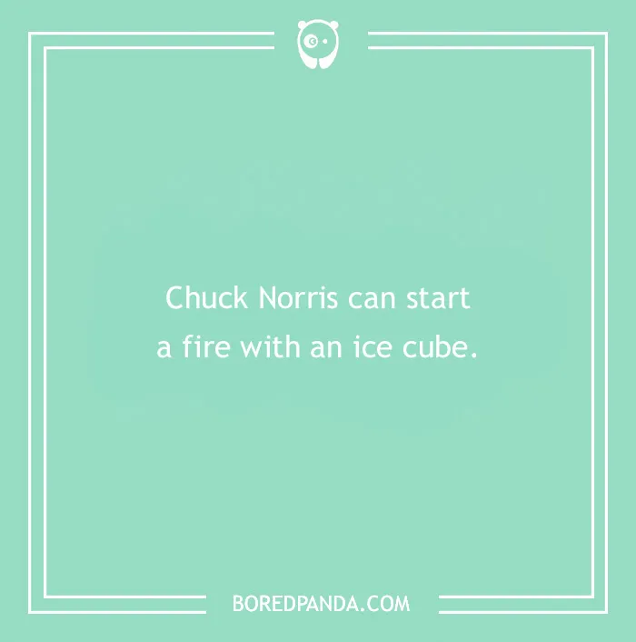 Legendary Chuck Norris joke: "Chuck Norris can start a fire with an ice cube" on a teal background from Bored Panda.