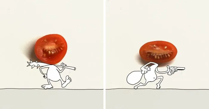 My 20 Illustrations Of The 'Killer' Tomato That Appeared On The Scene While I Was Cutting Vegetables To Cook
