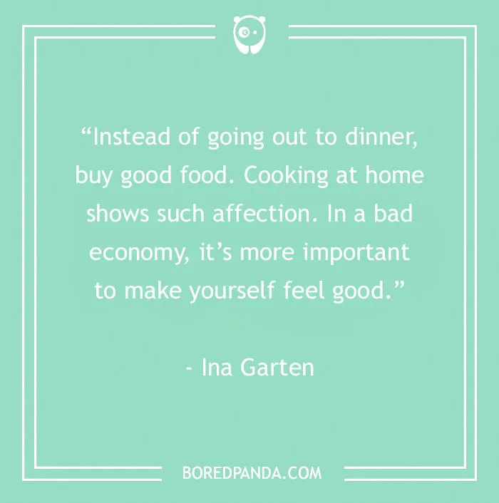 Inspirational food quote on cooking at home emphasizing good food and affection for gourmands and food lovers.