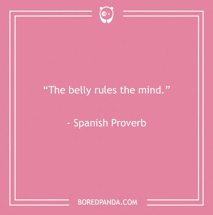 Food quote on a pink background illustrating a Spanish proverb to satisfy your inner gourmand.