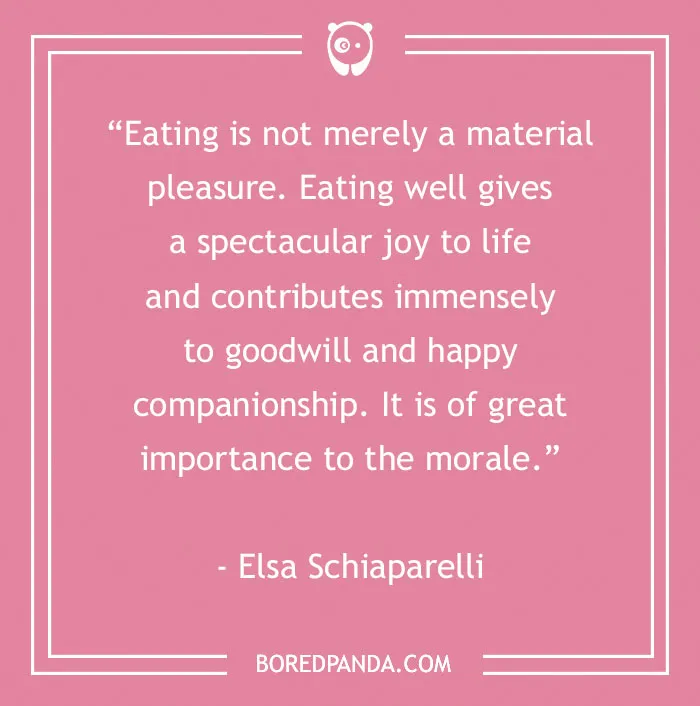 Pink background with a food quote about eating well bringing joy and companionship to satisfy your inner gourmand.