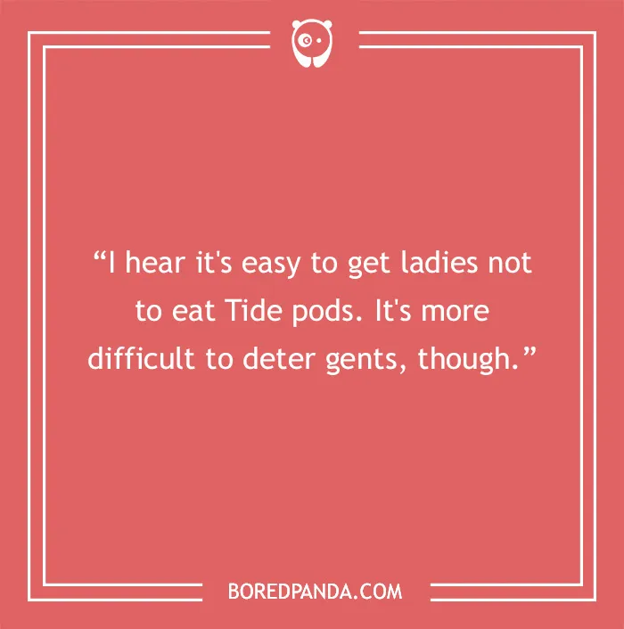 Funny dad joke about Tide pods on a red background with Bored Panda logo.